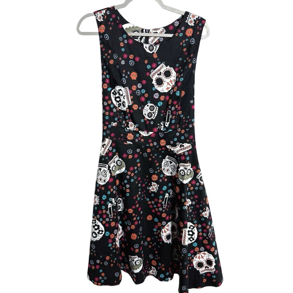 OTEN Sugar Skull Dress Colourful Day Of The Dead Pin Up Rockabilly Sz 2X